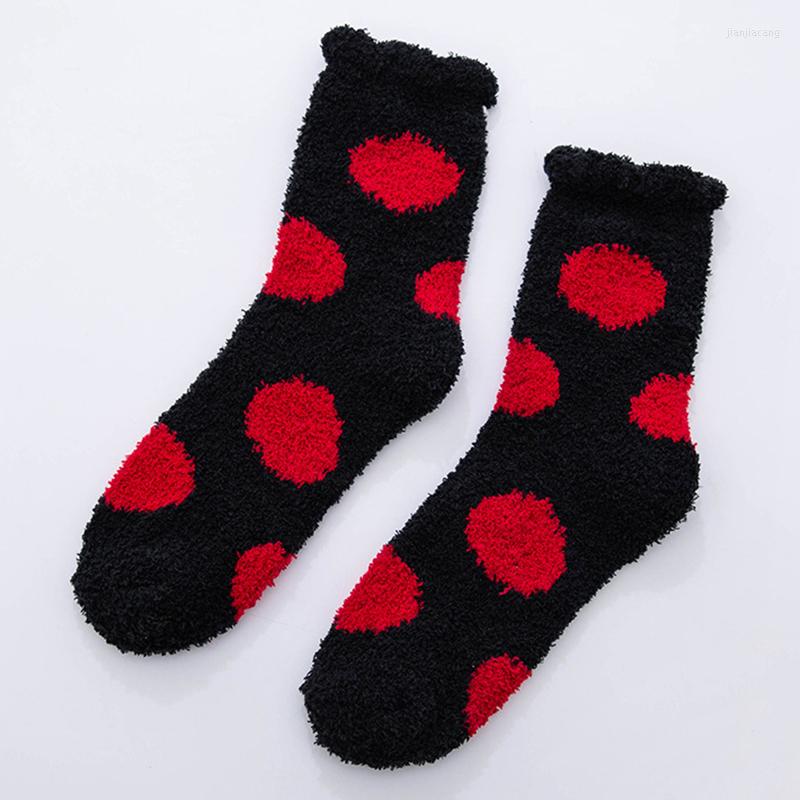 

Women Socks 1 Pair Winter Cute Cartoon Soft Fleece Cozy Fluffy Microfiber Pairs Home For Christmas, Red