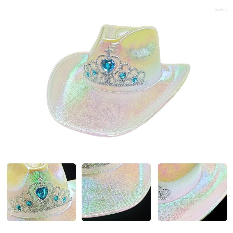 

Berets Colorful Cowgirl Hat Bachelorette Party Disco Cowboy Bridal Sparkly Iridescent, White