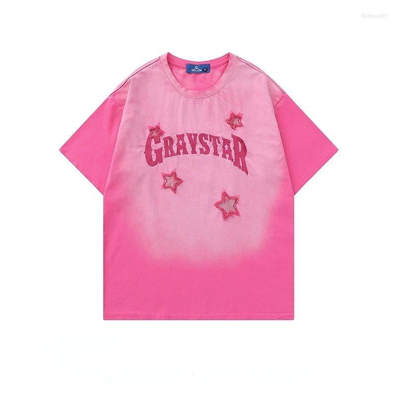 

Men' T Shirts American Vintage Gradient Letter Embroidery Short Sleeve Shirt Men Loose Versatile Couple Tees, Black