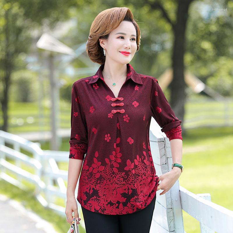 

Women's Blouses Shirts Tops Women Lady Vintage Buckle Print Elegant Shirt Collar Long Sleeve Mother Blusas, Purple