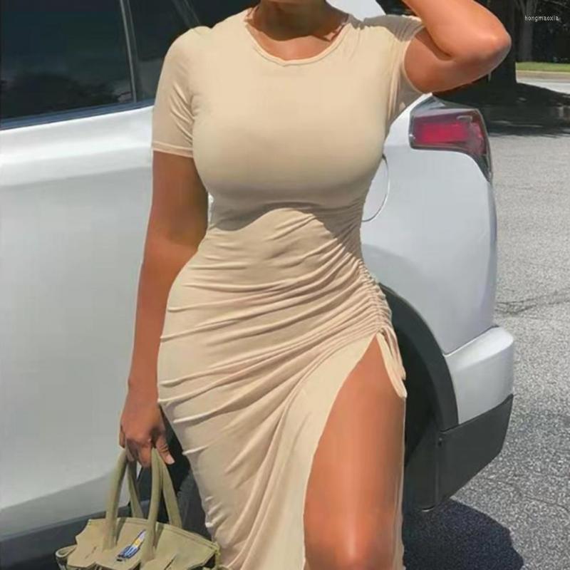 

Casual Dresses Artistic Fabulous Side Split Women Dress Pleated Lady Sheath Knee Length Clothes, Multicolor