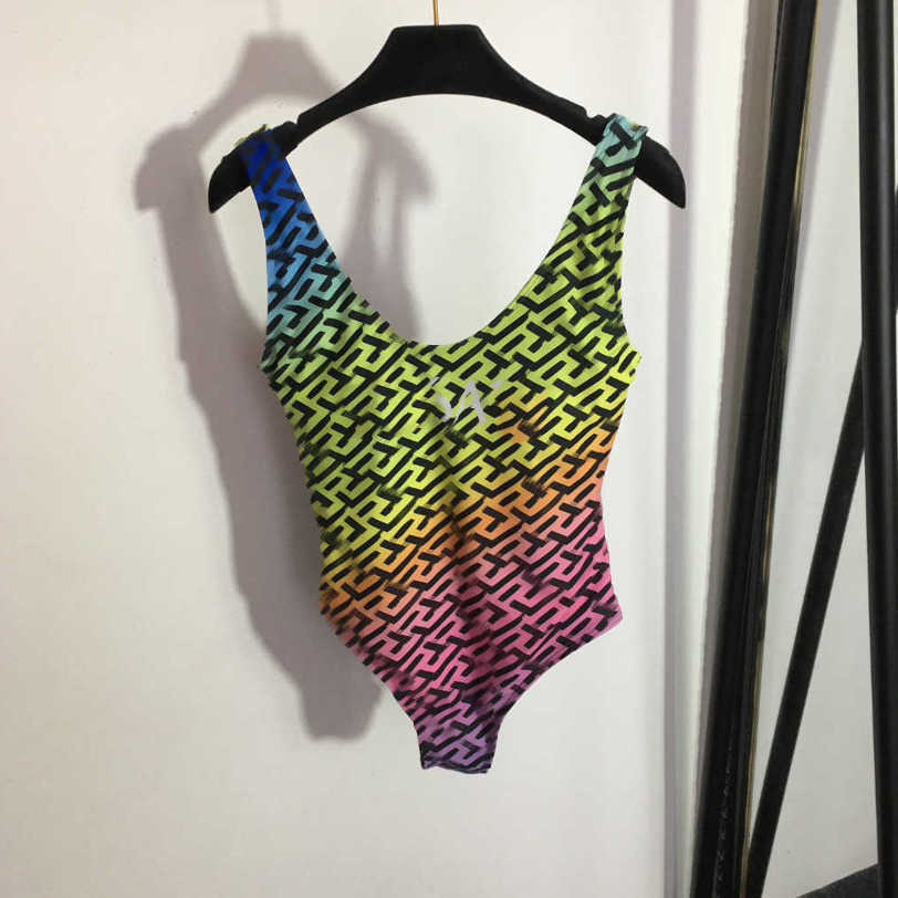

23ss Womens Swimwear designer bikini One-piece swimsuit Gradient color rainbow maze check print backless one-piece High quality women clothes a1
