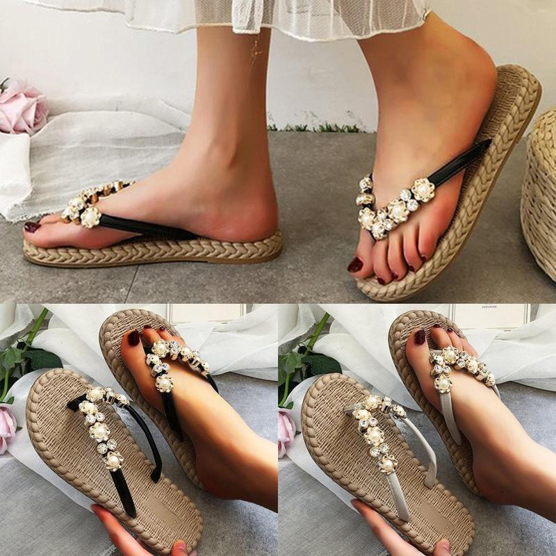 

Sandals Women's Flat Fashion Casual Rhinestone Summer Platform Closed With For Women Style, Black