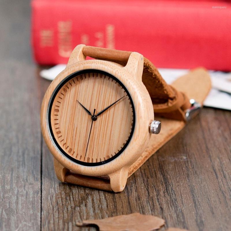 

Wristwatches BOBO BIRD Wooden Man Watch Men's Watches Genuine Leather Strap Round Bamboo Quartz For Men Wrist Anniversary Wristwatch, N20