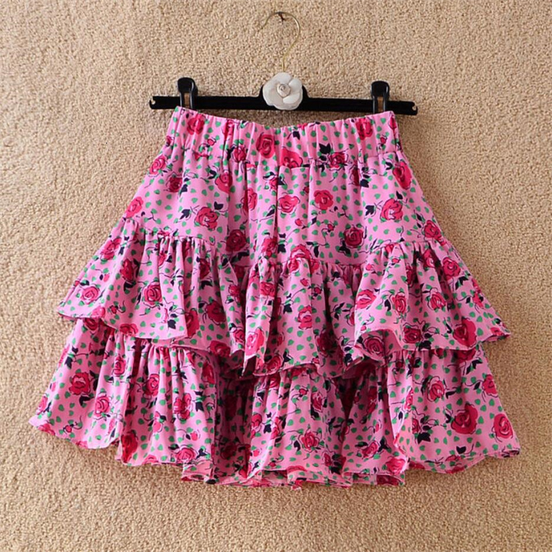 

Skirts Summer Sweet Girls Pink Floral Short Skirt Women' High-Waisted Printed Chiffon Cake Skirts Vintage Flower Print Skirts Femme 230414, Blue