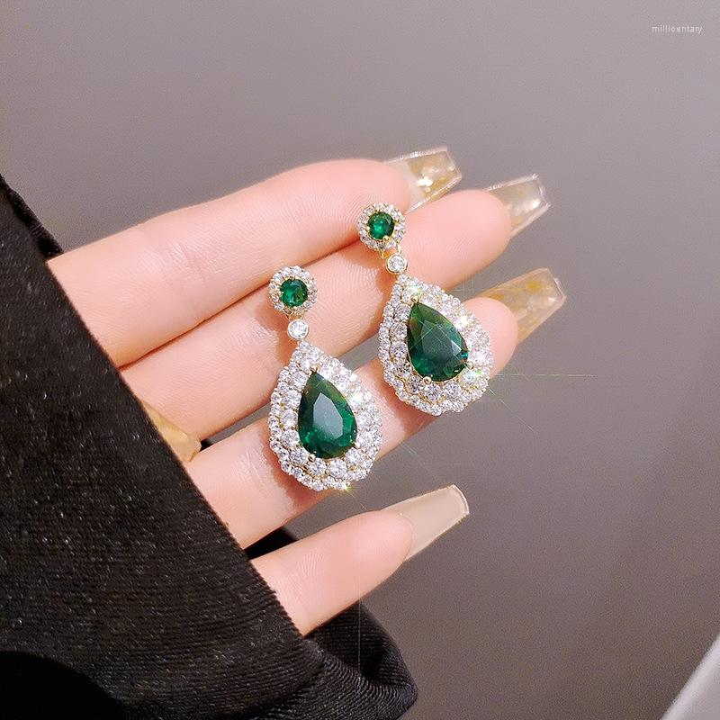 

Dangle Earrings Luxury Green Cubic Zirconia For Women Noble Wedding Party Drop Earring Nice Birthday Gift Lady Fashion Jewelry