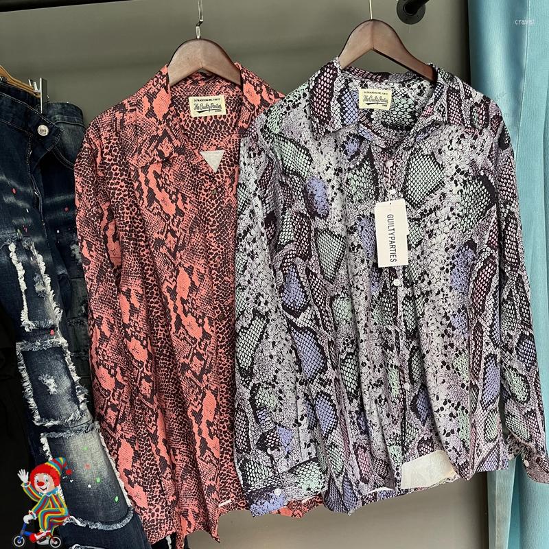 

Men's Casual Shirts 2023 WACKO MARIA Shirt Classic Serpentine Printing Men Women Long Sleeved Real Po