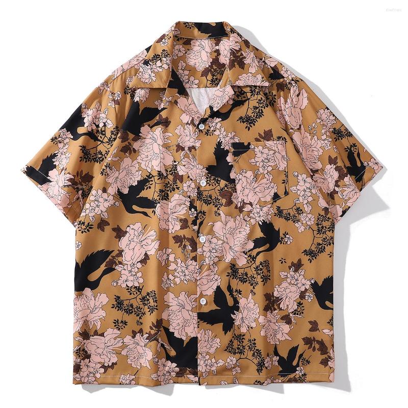 

Men' Casual Shirts LACIBLE Fashion Leisure American Retro Loose Flowers Short Sleeve Shirt Blouse Tops Men Summer Selling For Women, Khaki