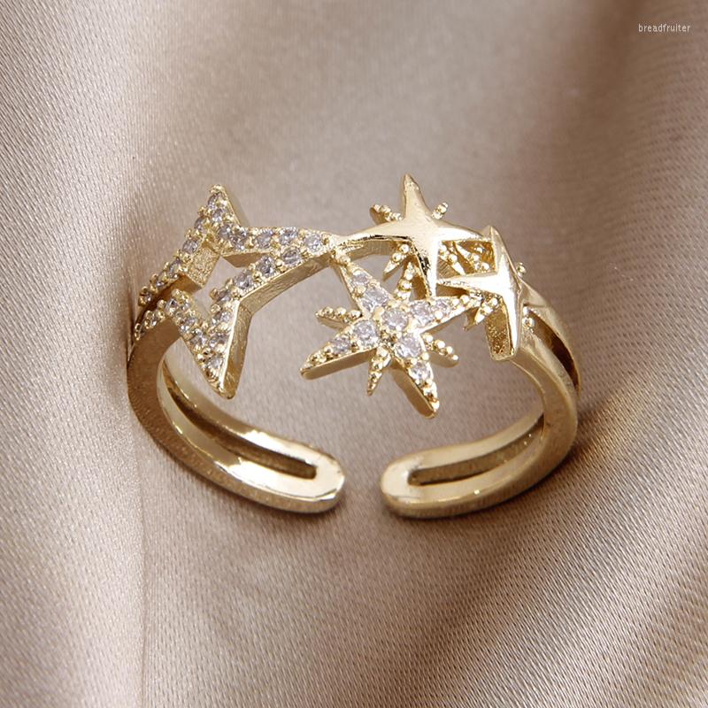

Cluster Rings 2023 Delicate 14K Gold Color Star Adjustable For Women Jewelry Cubic Zircon Wedding