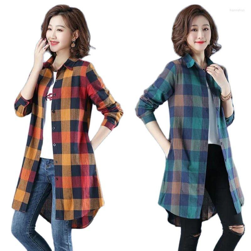 

Women's Blouses Fashion Cotton And Linen Plaid Shirt Blouse Spring Autumn Korean Version Retro Long-Sleeved Casual Jacket Female Tops, Red check