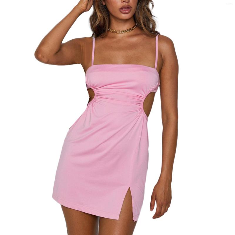 

Casual Dresses Backless Sexy Slit Straps Prom For Women' Party Evening Pink Bodycon Slip Maxi Dress Summer Woman Show Waist, A1