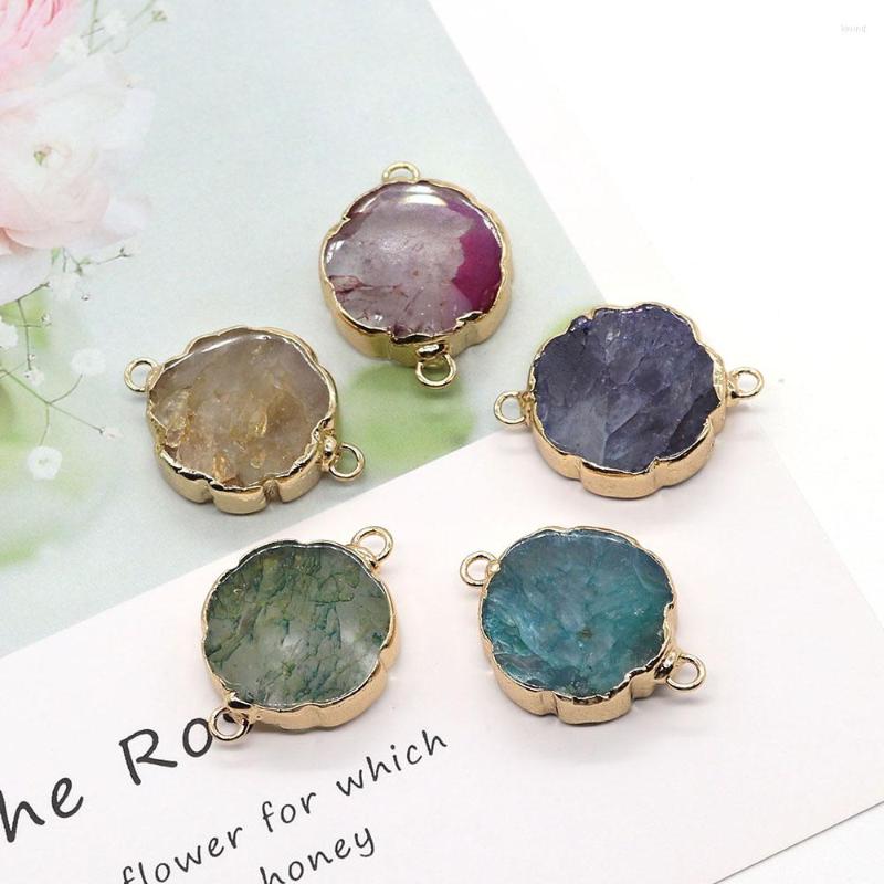 

Pendant Necklaces Natural Irregular Round Agate Quartz Connector Necklace Bracelet Accessories Crystal Double Hole Jewelry