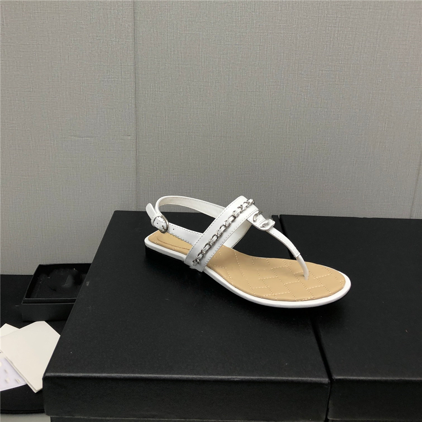 

Summer Popular Women Sandals 2023 Channel Luxury Brand Business Dress Wedding Party Leather High Heels Casual Flat Slipper 09-016