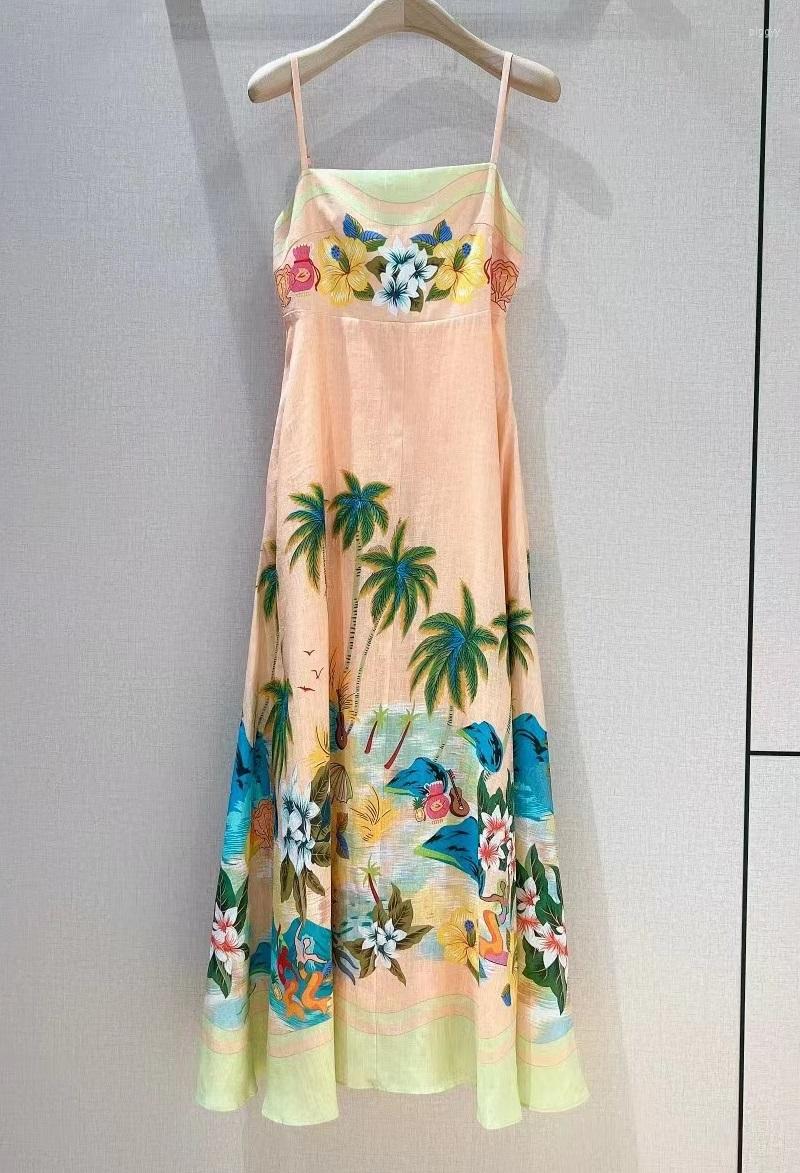 

Casual Dresses Linen Long Dress 2023 Summer Style Women Spaghetti Strap Tropical Prints Sleeveless Beach Maxi Orange XL, Picture shown
