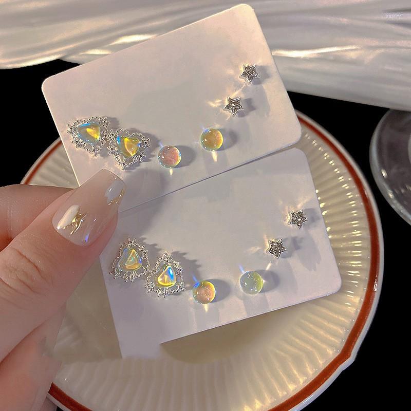 

Stud Earrings Korean Fashion Colorful Love Heart For Women Trendy Exquisite Shiny Butterfly Set Girl Party Jewelry Gift