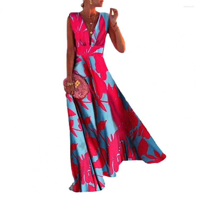 

Casual Dresses Charming Elegant Dress Breathable Female French Style Retro Floral Pattern Sleeveless Holiday Long High-Waist, Light green