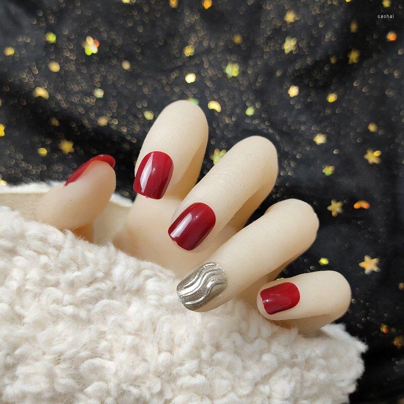 

False Nails 24Pcs Of Artificial Full-Coverage High-Gloss Water Ripple Nail Art Patch Fake Finger Accessories Tips Design