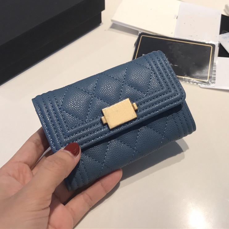 

Newest High-end Flip Top Luxury Ladies Coin Purse Caviar Leather Casual Fashion Business Card Holder, Blue