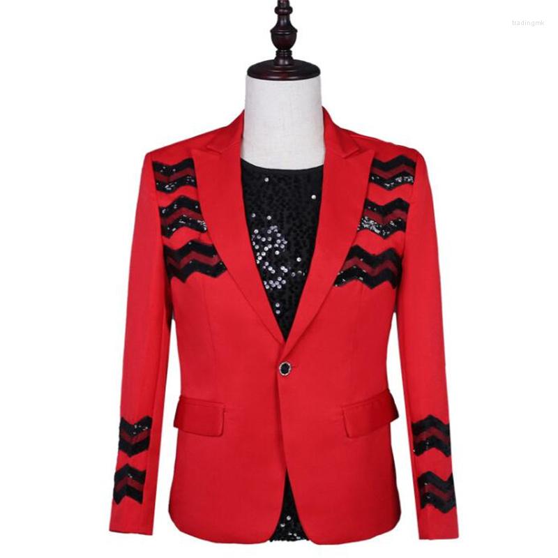 

Men' Suits Red Sequins Blazer Men Designs Jacket Mens Stage Costumes For Singers Clothes Dance Star Style Dress Rock Masculino Homme