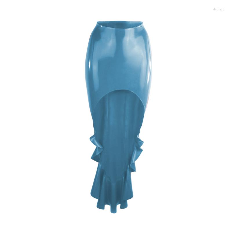 

Skirts Vinyl PVC Bandage Mullet Skirt Sexy Irregular High Waist Wrap Hip Ruffles Hem Gothic Punk Goth Gypsy For Women 7XL, Royal blue