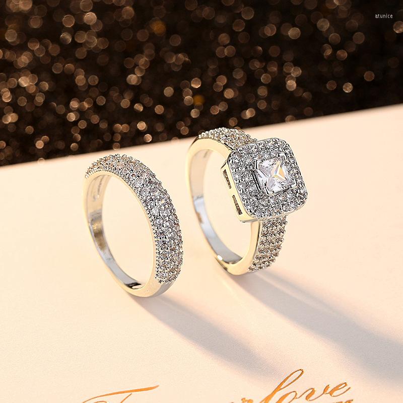

Wedding Rings R2008335 In Luxury Cubic Zirconia Jewlery For Women Bands Square & Heart Couple Ring Set Drop Bridal Gift