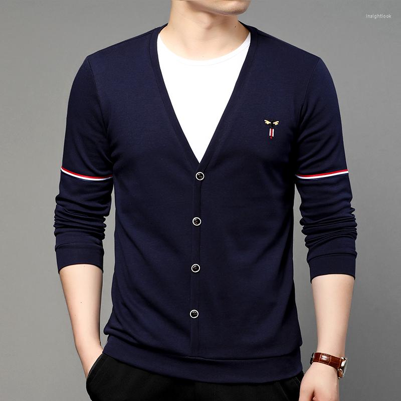 

Men's Sweaters V-neck Knitted Cardigan Men's Wool Jacket Spring Thin Plus Mulberry Silk Coat Business Casual Coats, Black