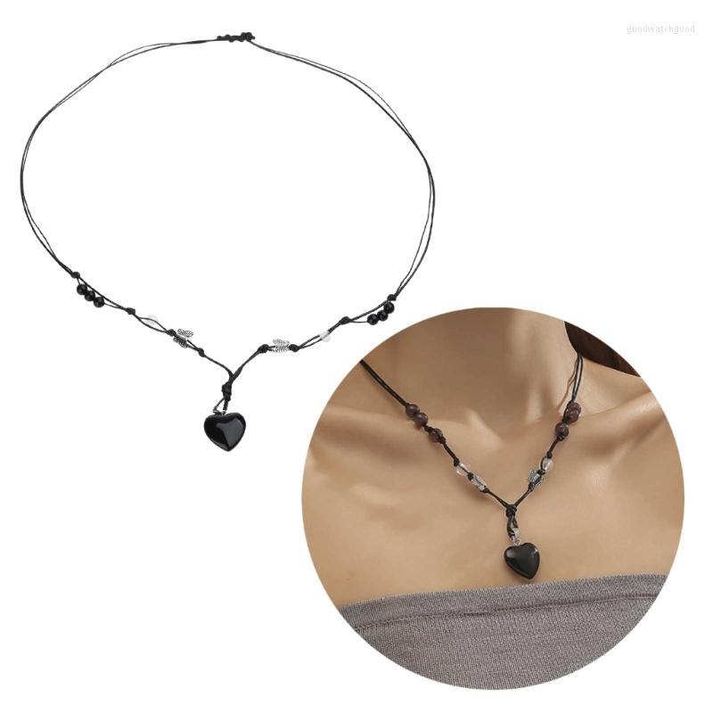 

Pendant Necklaces Heart Natural Stone Necklace Woven Rope Chain Choker For Women Girl Unisex Gemstone-Jewelry Ornament Gift