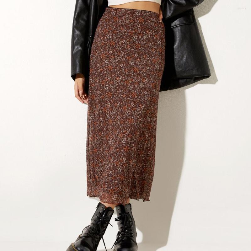 

Skirts Women Clothing Casual Long Floral Printed High Waist Simple Elegant Elastic Street Style Bottoms, Mixed color