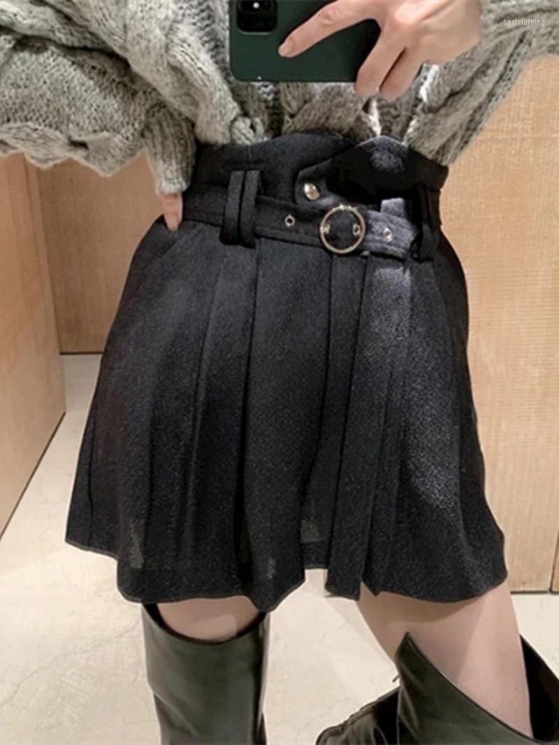 

Women's Shorts Women's Black Pleated With Belt All-Match Fashion Ladies High Waist Skirt Pants, Shorts skirts