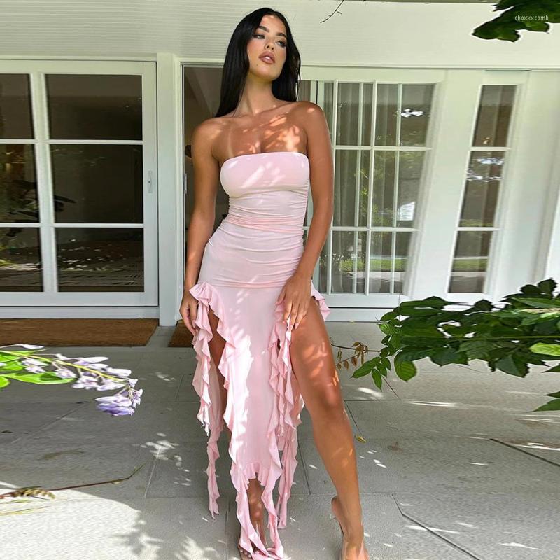 

Casual Dresses 2023 Spring And Summer Off-Neck Wrapped Chest Off-the-Shoulder Split Tassel Irregular Tight Sexy Dress, Black