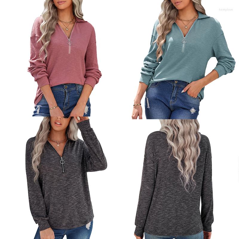 

Women's Knits Blouse Women's Casual V Neck Zipper Long Sleeve Tops Female Fashion Streetwear Pullover Comfortable Shirts Ropa De Mujer, Pink