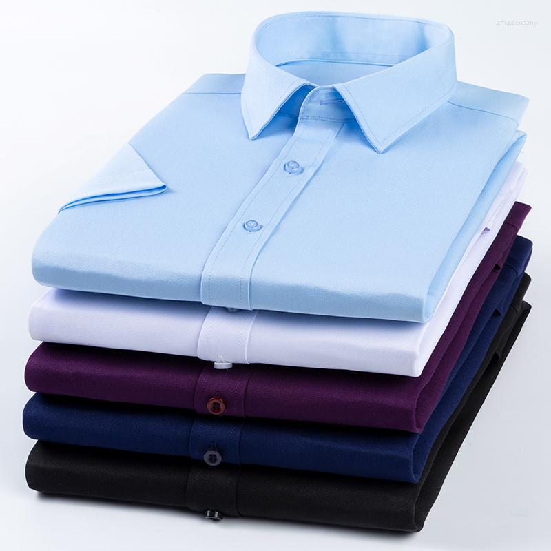 

Men's Casual Shirts 5 Piece/lots Short Sleeve Elastic Male Formal Solid Regular Fit Business Men Dress Without Front Pocket Stretch, Sky blue