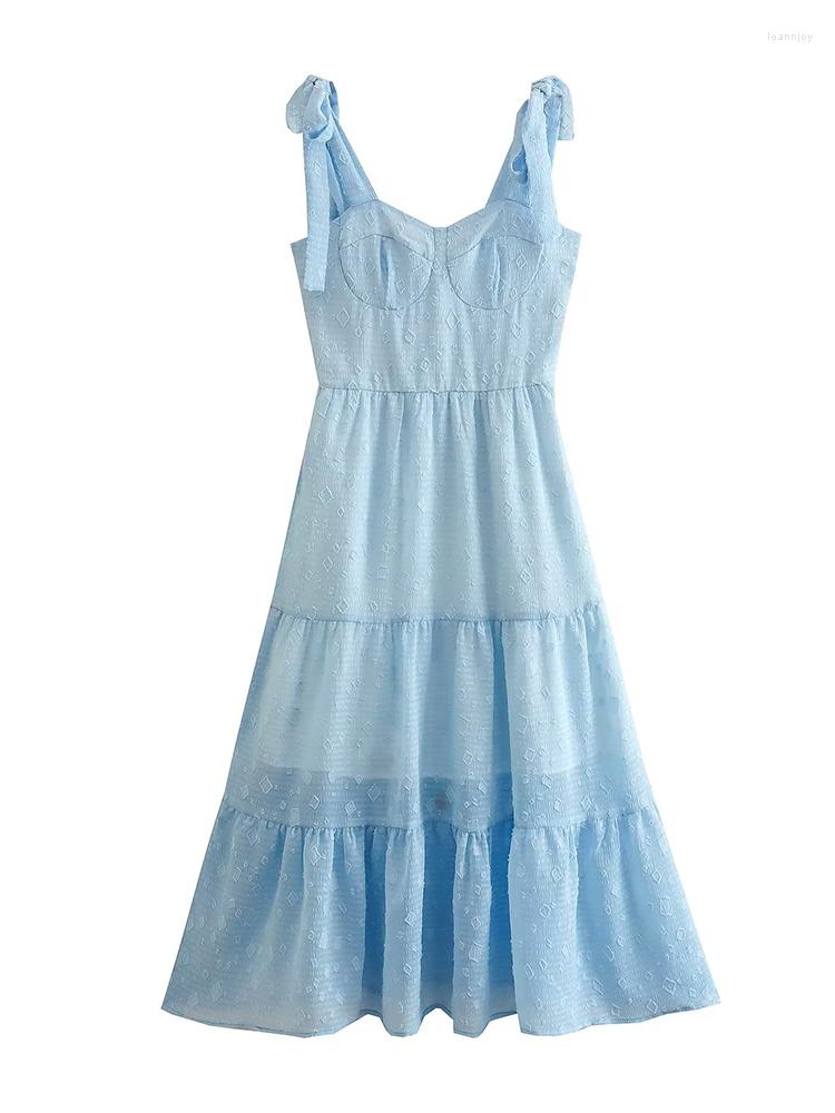 

Casual Dresses YENKYE Women Blue Sleeveless Sling Elegant Dress Summer Female A-line Slim Midi Chiffon Vestidos