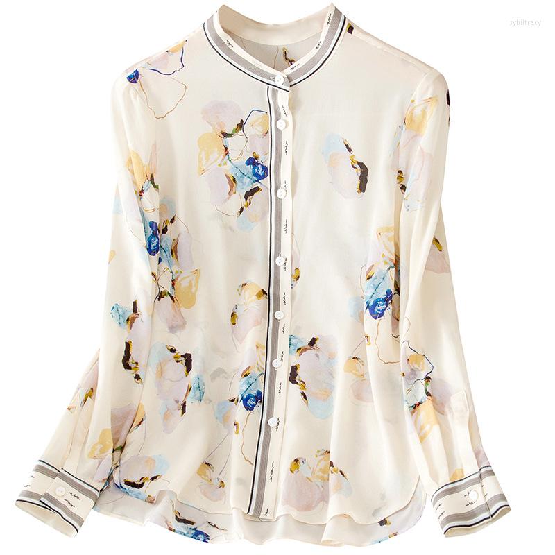 

Women' Blouses Imitation Silk Shirt Fashion Tie-dye Light Elegant Print Women Blouse Camisas, White