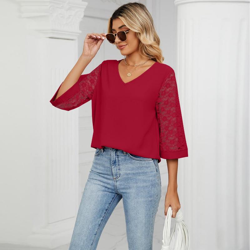 

Women' Blouses Summer For Women 2023 Fashion V Neck 3/4 Sleeve Elegant Office Work Shirts Casual Chiffon Tops Lady Oversize, Style3