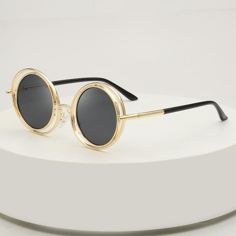 

Sunglasses Women Round Metal Double Circle Personalized Toad Mirror Men Oversized