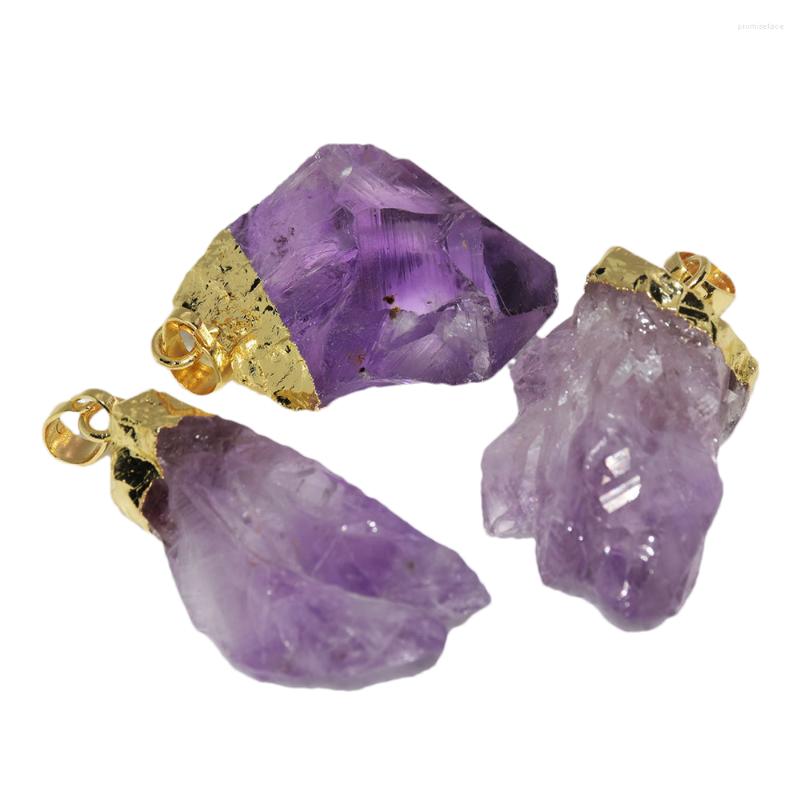 

Pendant Necklaces 2023 Raw Purple Crystal Stone Irregular For Necklace Women Geode Druzy Amethyst Big Jewelry Gold Plating Top Large 5pc