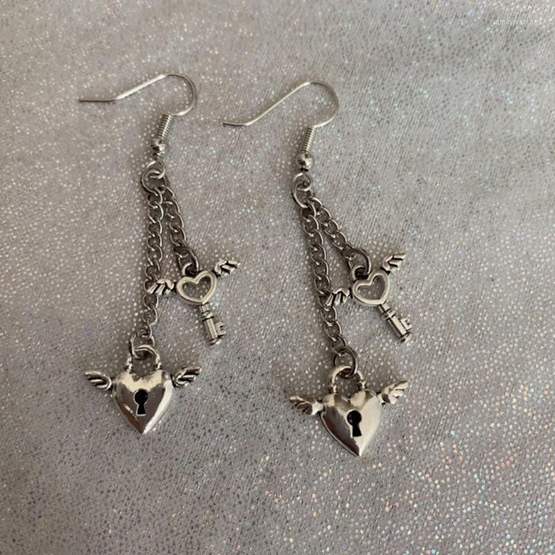 

Dangle Earrings Heart Wing Lock Earring For Women Girlfriend Gift Cute Love Dropship