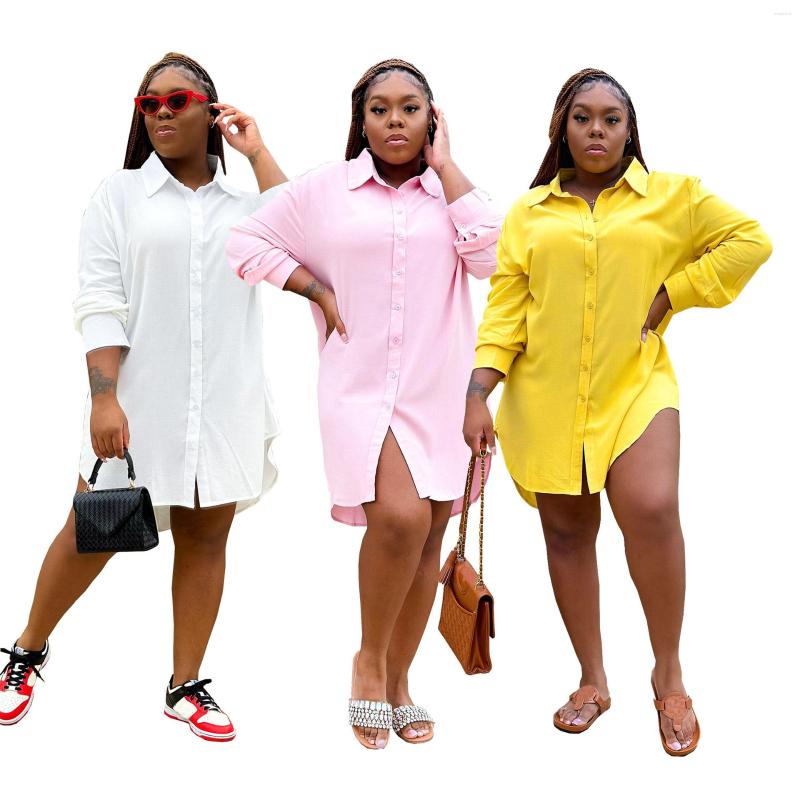 

Casual Dresses Spring 2023 Summer Sexy Solid Color Shirt Dress Loose Long Sleeve Button Comfort And Temperament Commuter Style, Pink