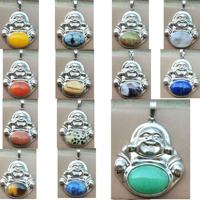 

Pendant Necklaces Aventurine Carnelian Crystal Tiger Eye Lapis Lazuli Goldstone Rhodorite Jaspe Unaktie Buddha Art Bead WB1136