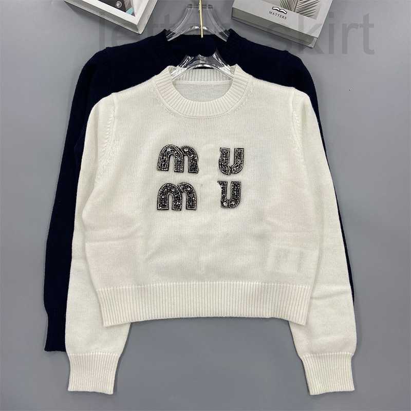 

Women' T-Shirt designer knitting letter binding diamond bead round neck cashmere sweater sweet age reducing style women' clothing 2022 new autumn and winter 8TNR, White