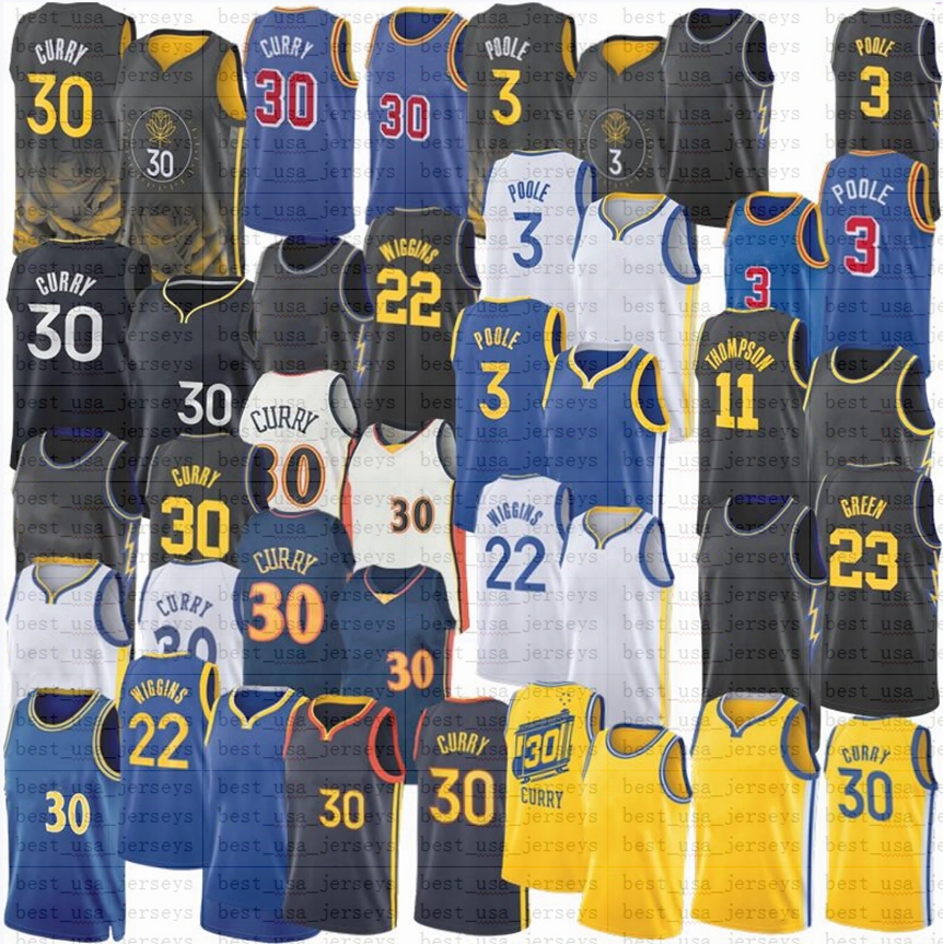 

Basketball jerseys Stephen Curry 3 Poole Klay Thompson Andrew Wiggins Draymond Green 2022-23 season black blue city versions, As