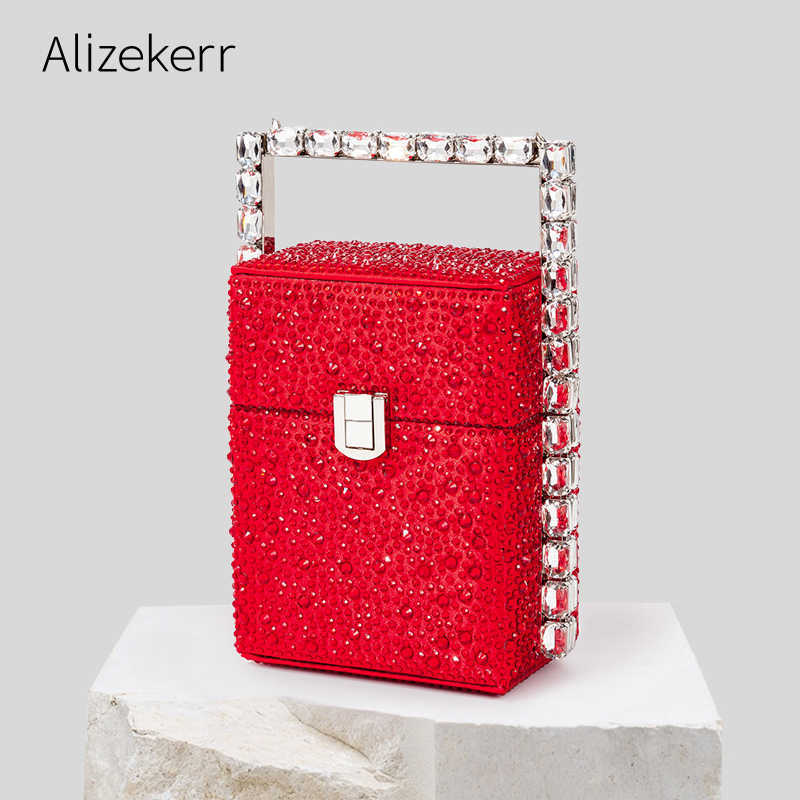 

Evening bag Women Crystal Box Bags New Chic Metal Handle Rhinestone Red Clutch, Beige