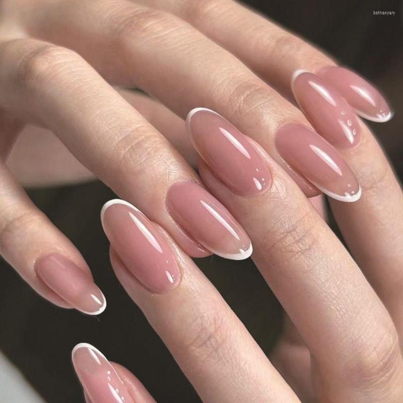 

False Nails 24pcs Nail Tips Fake Nials DIY White Edge Gradient Pink Short Round French, Jp2324