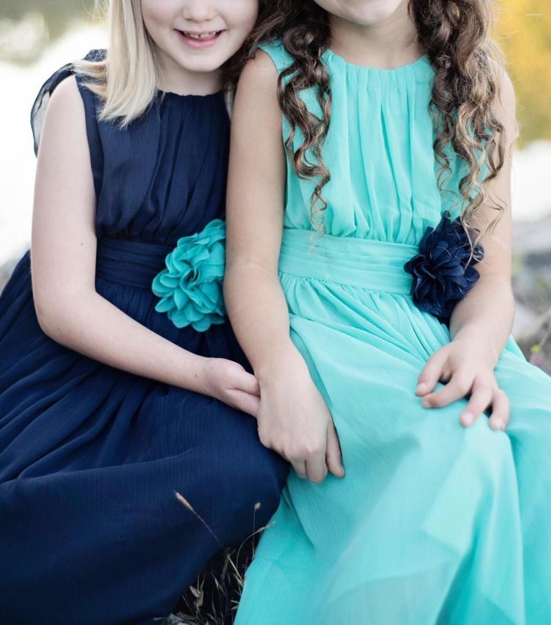 

Girl Dresses FATAPAESE Junior Bridesmaids Little Girls Elegant Ruffle Chiffon Summer Flowers Mesh Bodice With Ruched Waist Band, Navy blue