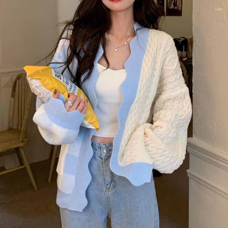 

Women' Knits Spring And Autumn Ladies Cardigan Sweater Long Sleeve Plaid Fashion Cute Single Pocket Design Vintage Knit Cardigans, Pink