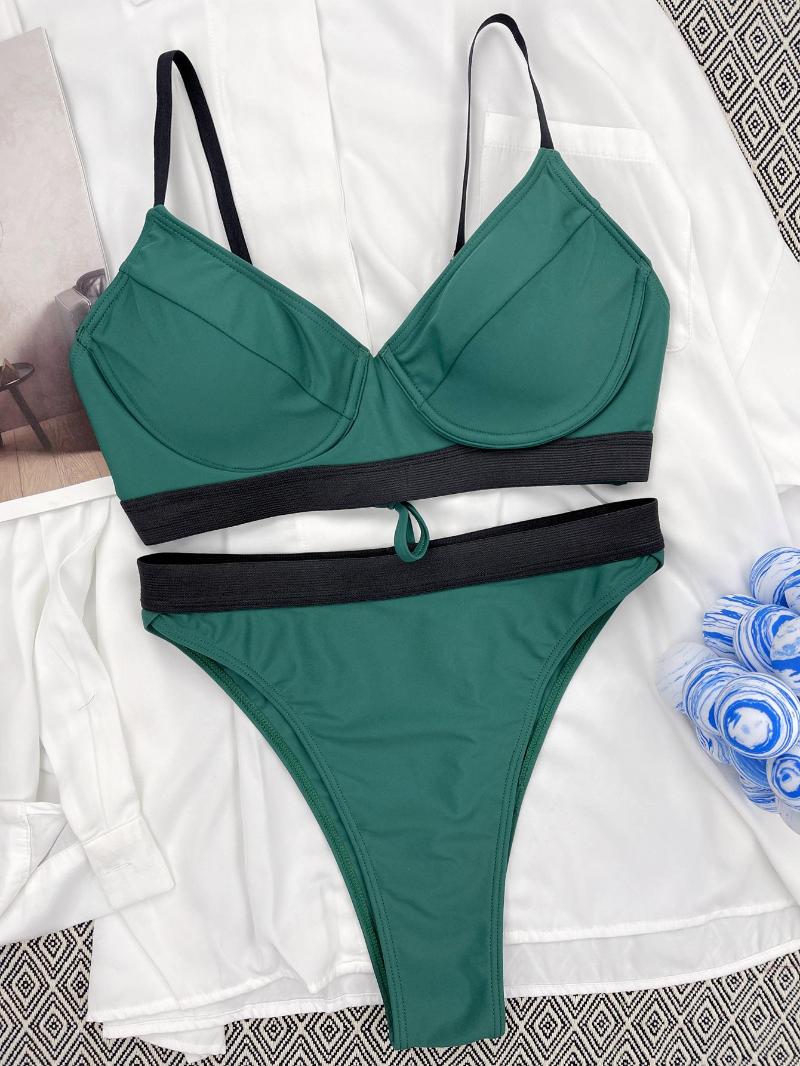 

Women' Swimwear Green Underiwre Swimsuit Summer Beach Bathing Suit Push Up Bandage Biquini Sexy High Waist Bikini 2023 Women Solid