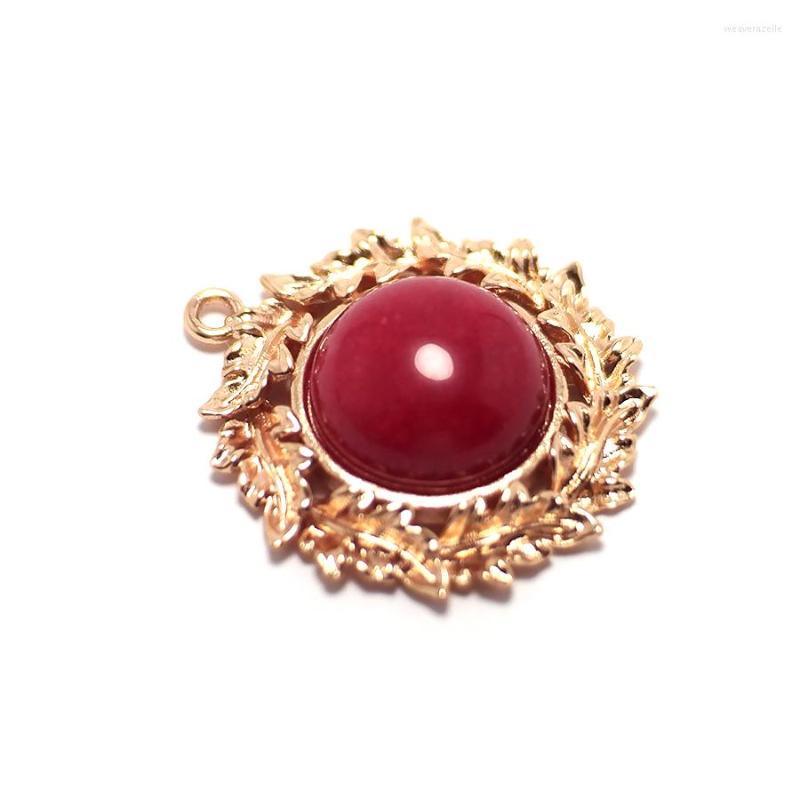 

Charms Round Flower Rose Gold Plated Brass Sun Pendant Deep Red Natural Stone Inlaid Earring Jewelry Necklace Making
