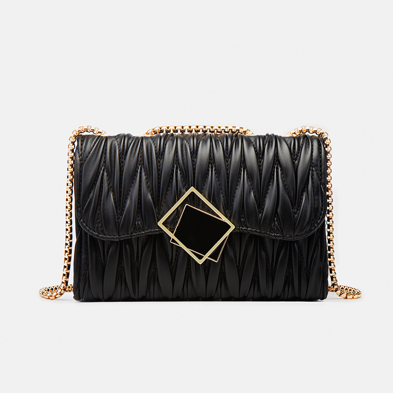 

High quality bags Designers Women shoulder Classic Style Fashion Lady handbags Single shoulder crossbody bag pure color Pleated leather ringer bag, Black