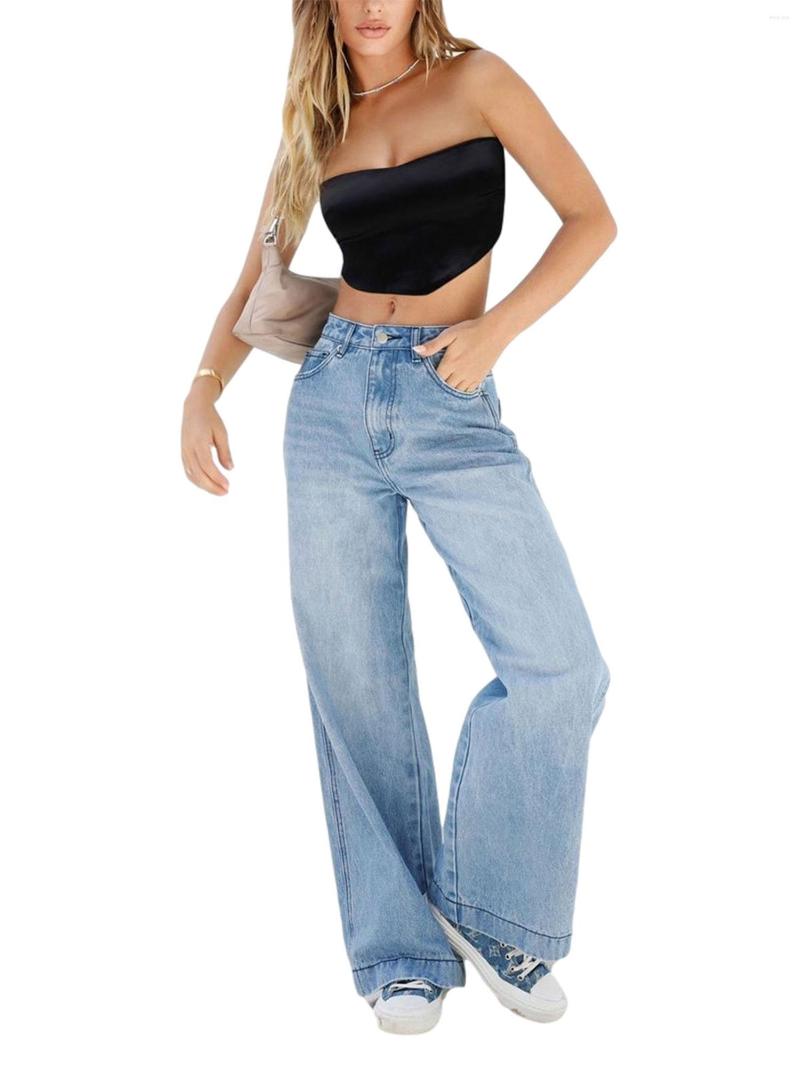 

Skirts Women High Waist Baggy Jeans Wide Leg Denim Straight Casual Loose Trousers With Pocket Classic Streetwear, Dark blue